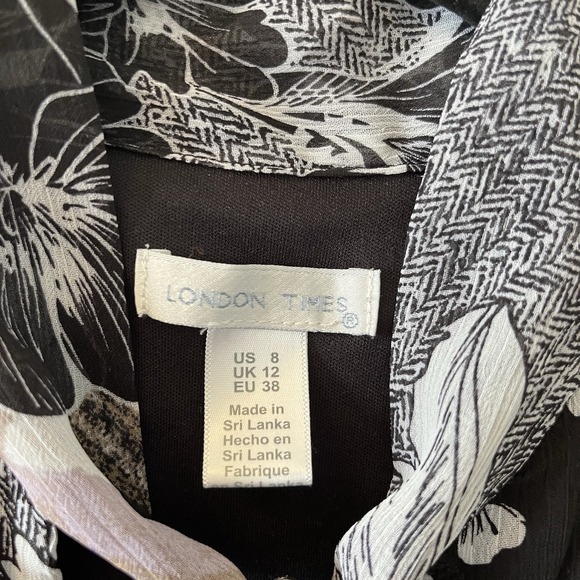 London Times Women's Dress Sz 8 Tartan Floral Long Sleeve Smock Tiered Tie Neck - Picture 2 of 16